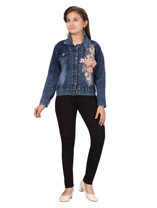 girls blue self-designed denim jacket - 21348832 -  Standard Image - 0