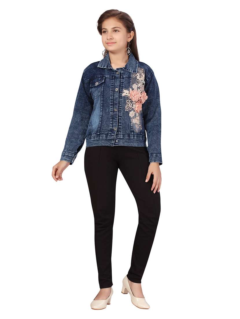 girls blue self-designed denim jacket - 21348832 -  Zoom Image - 0