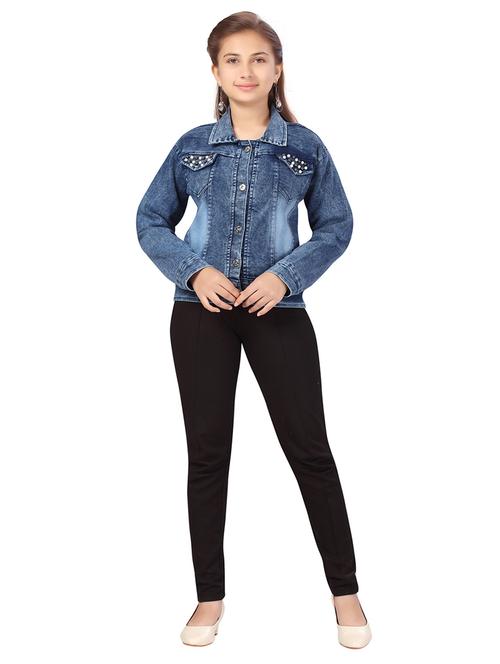 girls blue denim regular jacket - 21348833 - Standard Image - 0