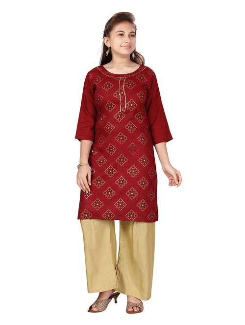 girls printed kurta palazzo suit set - 21348935 -  Standard Image - 0