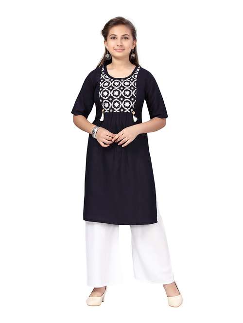 girls self-designed kurta palazzo suit set - 21348936 - Standard Image - 0
