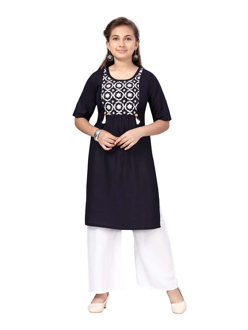 girls self-designed kurta palazzo suit set