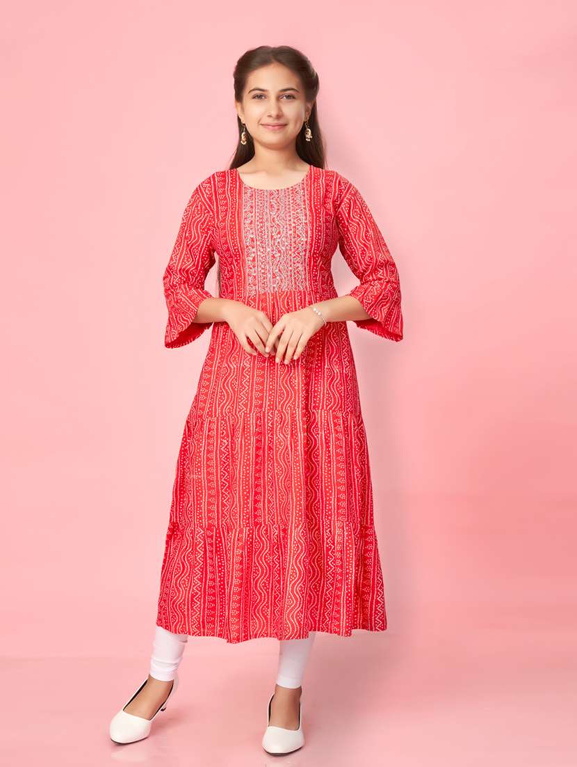 girls red printed cotton kurta legging set - 21348947 - Zoom Image - 0