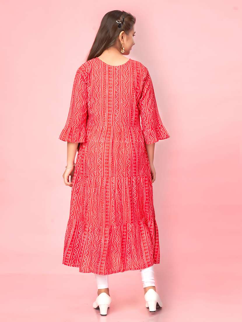 girls red printed cotton kurta legging set - 21348947 - Standard Image - 3