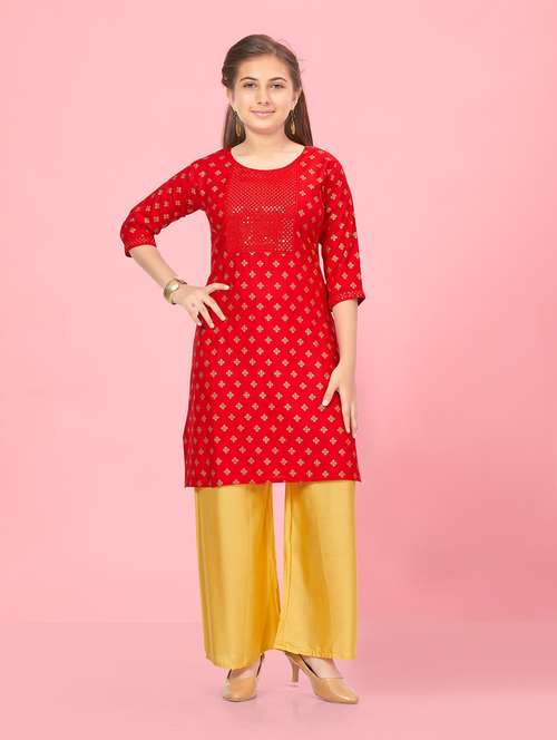 girls printed kurta palazzo suit set - 21349030 -  Standard Image - 0