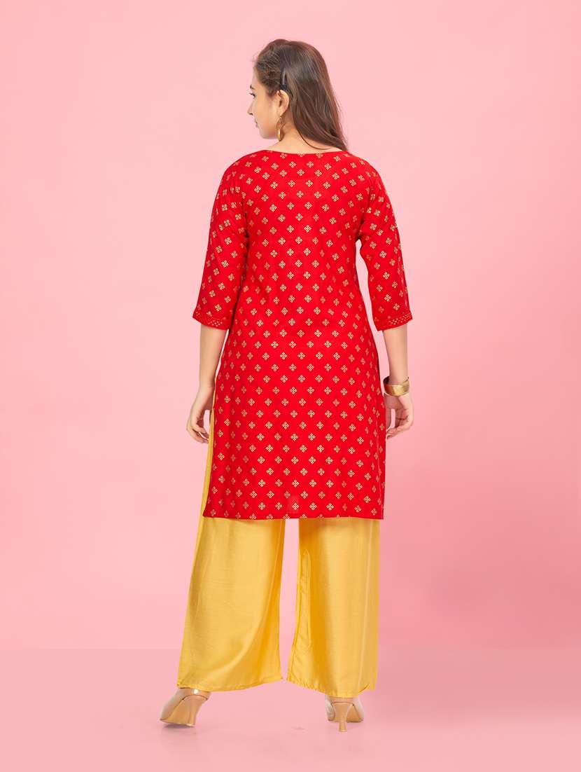 girls printed kurta palazzo suit set - 21349030 -  Standard Image - 3