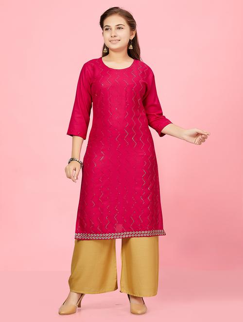 girls pink cotton kurta palazzo set - 21349048 - Standard Image - 0