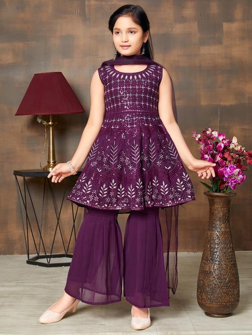 girls embroidered georgette suit set - 21349095 - Standard Image - 0