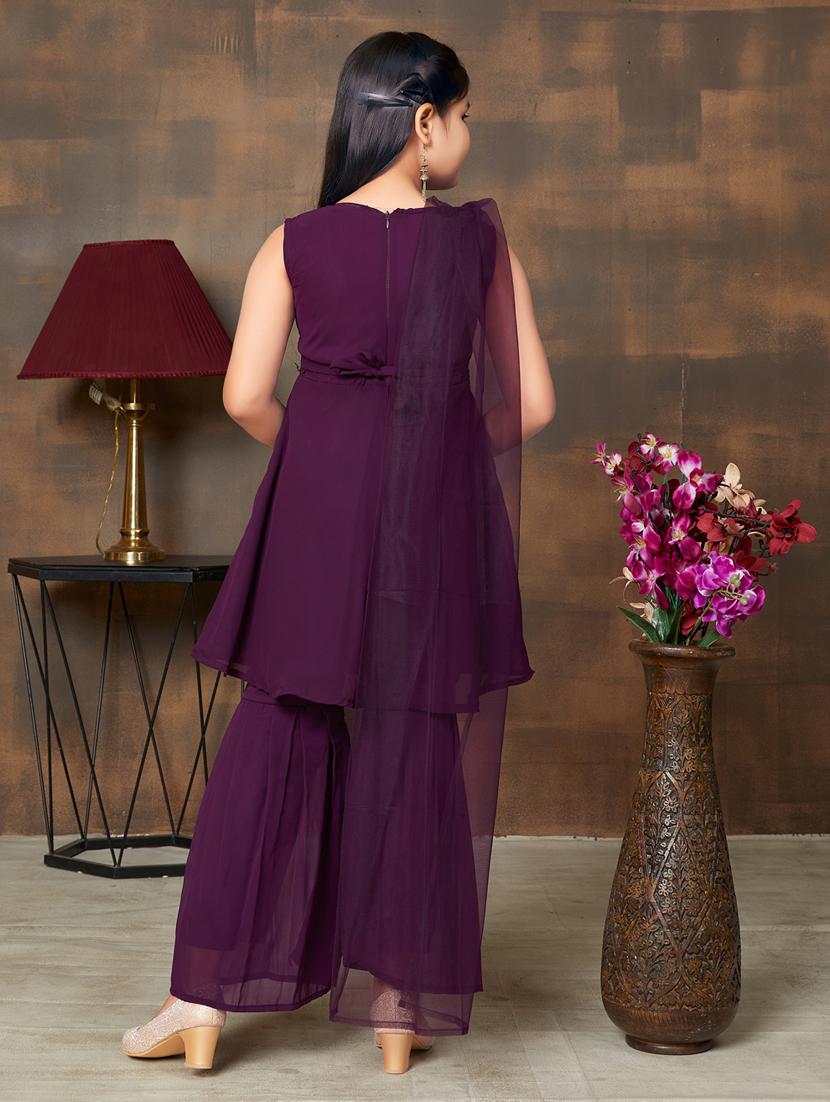 girls embroidered georgette suit set - 21349095 - Standard Image - 3