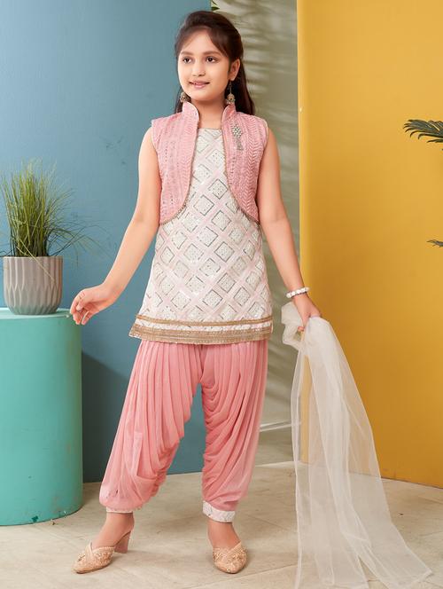 girls embroidered suit set with dupatta - 21349117 - Standard Image - 0
