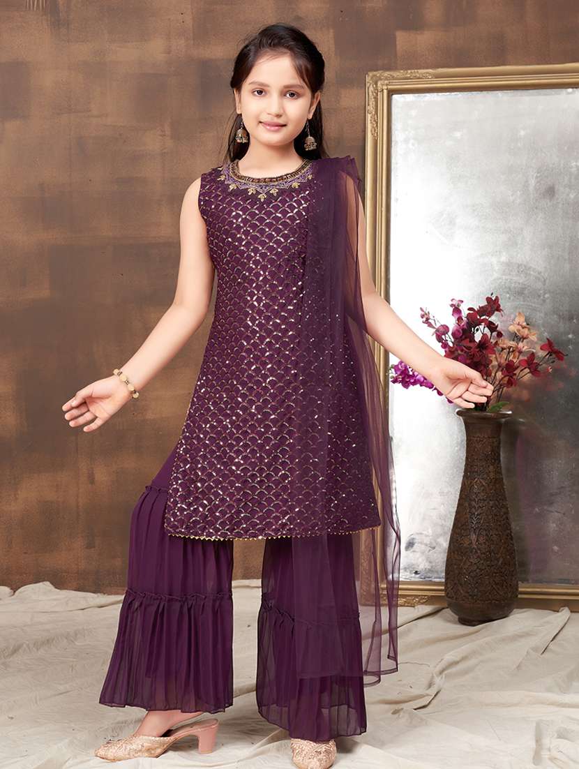 girls embroidered suit set with dupatta