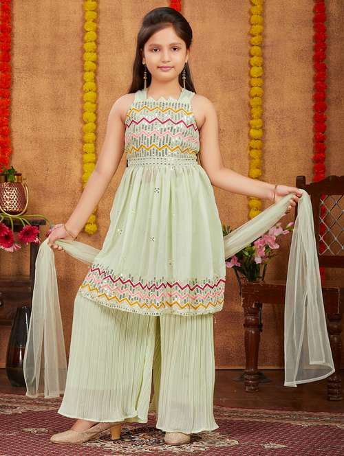 girls embroidered suit set with dupatta - 21349174 - Standard Image - 0