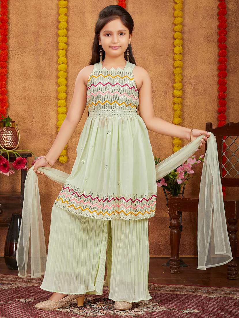 girls embroidered suit set with dupatta