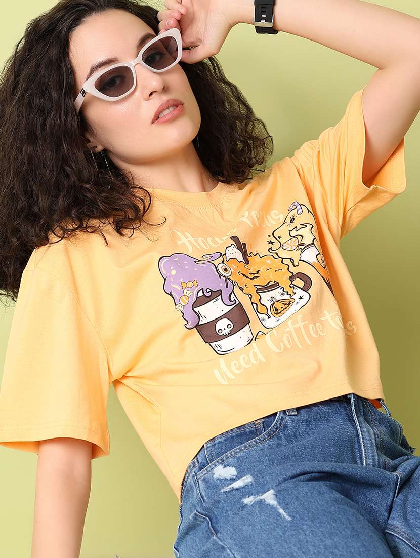 women peach printed crop t-shirt - 21349614 -  Standard Image - 3