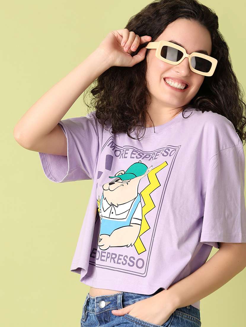 women lavender printed crop t-shirt - 21349615 -  Standard Image - 3