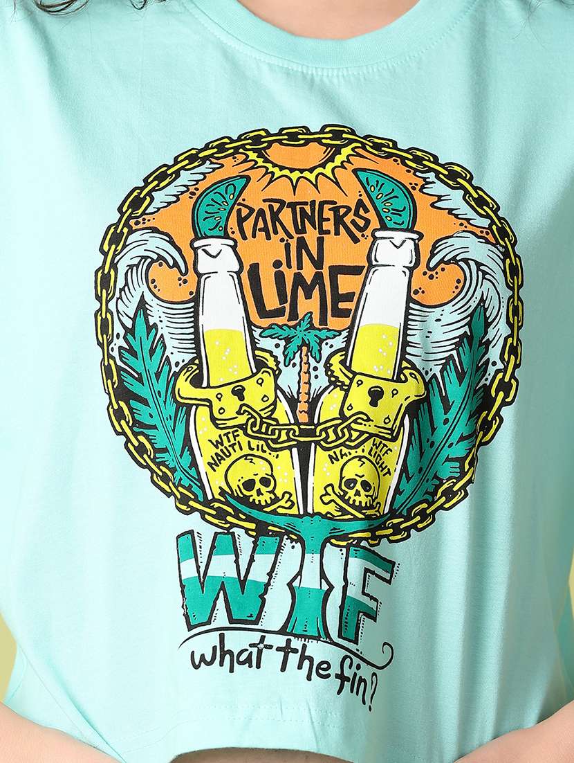 women sea green printed crop t-shirt - 21349616 -  Standard Image - 5