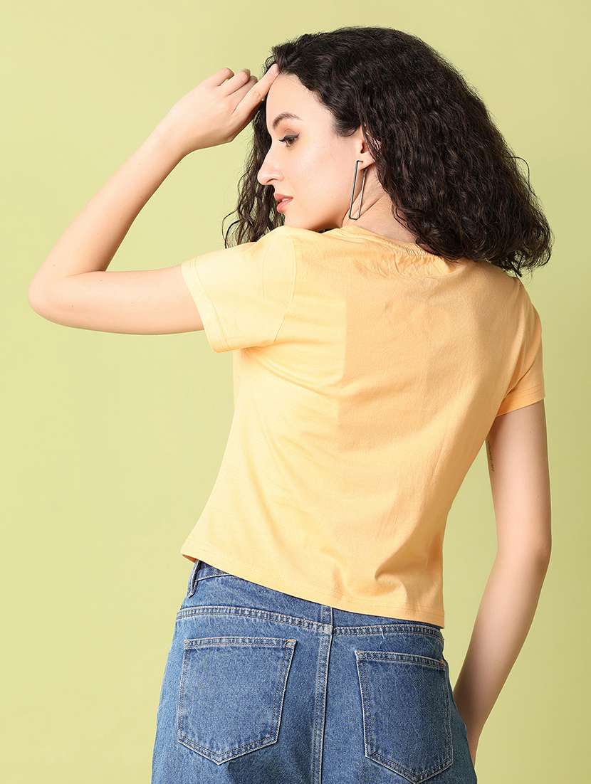 women peach typography print crop t-shirt - 21349728 -  Standard Image - 3