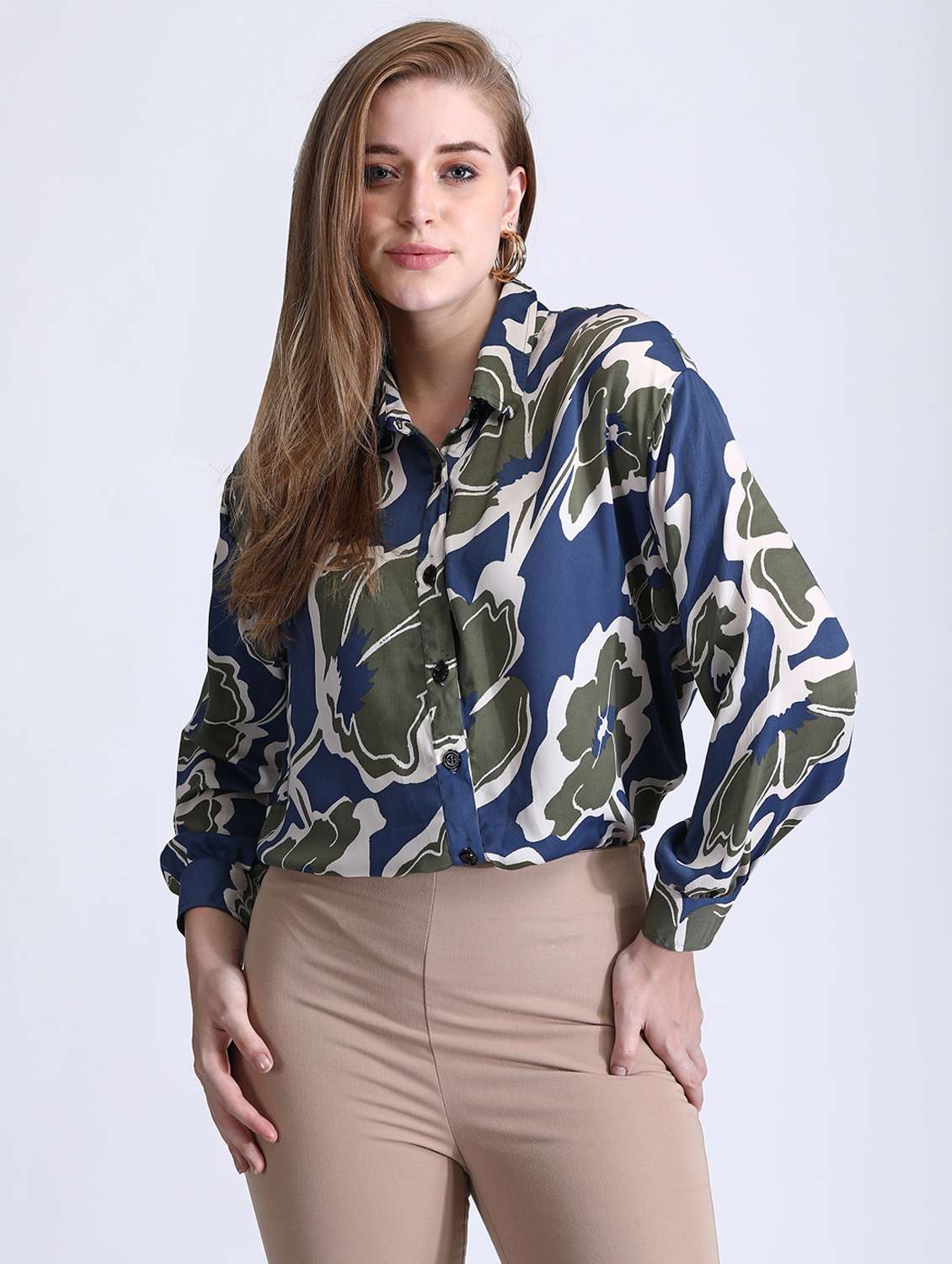 navy blue floral printed regular shirt - 21350220 -  Zoom Image - 0