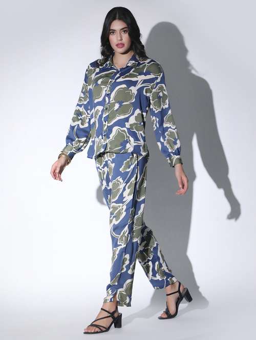 women florals printed shirt & trouser co-ords set - 21350222 - Standard Image - 0