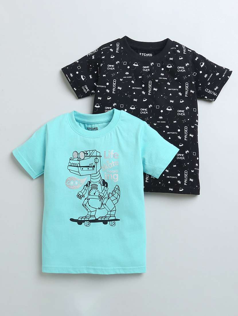 boys round neck printed set of 2 t-shirt