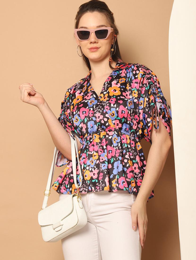 women printed collared peplum top - 21350523 - Standard Image - 3