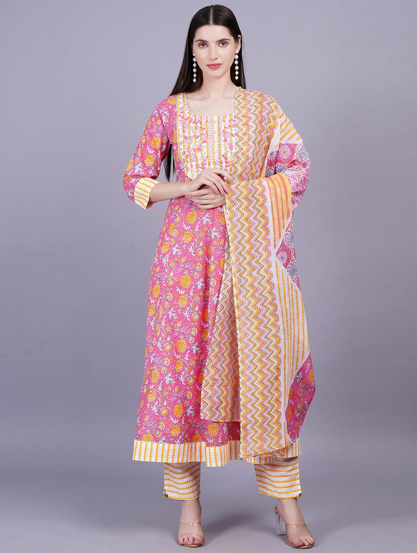 women three quarter sleeve kurta pant with dupatta set - 21350570 - Zoom Image - 0