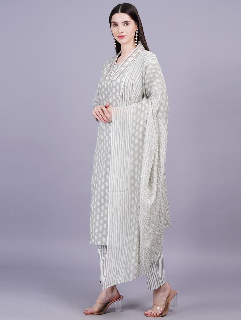 women printed three quarter sleeve kurta pant with dupatta set - 21350623 - Standard Image - 3