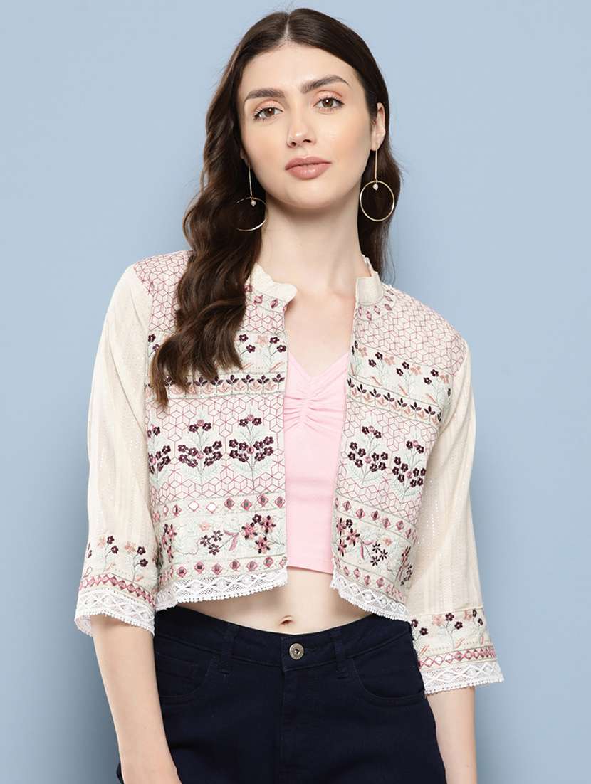 women three quarter sleeves ethnic jacket