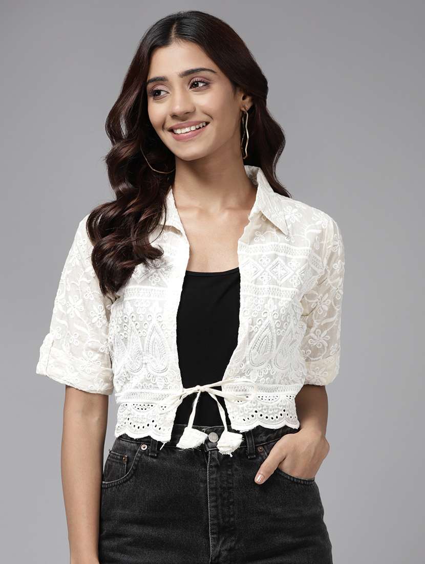 women short sleeves embroidered shrugs
