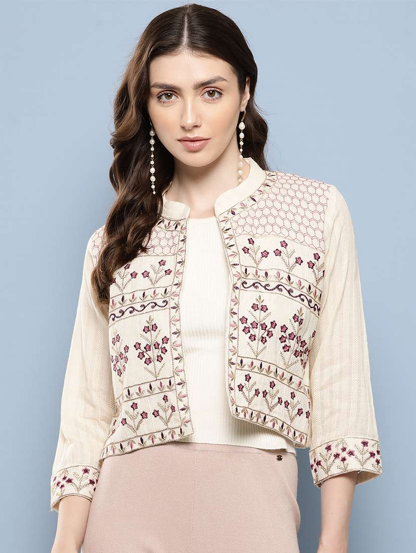 women three quarter sleeves ethnic jacket