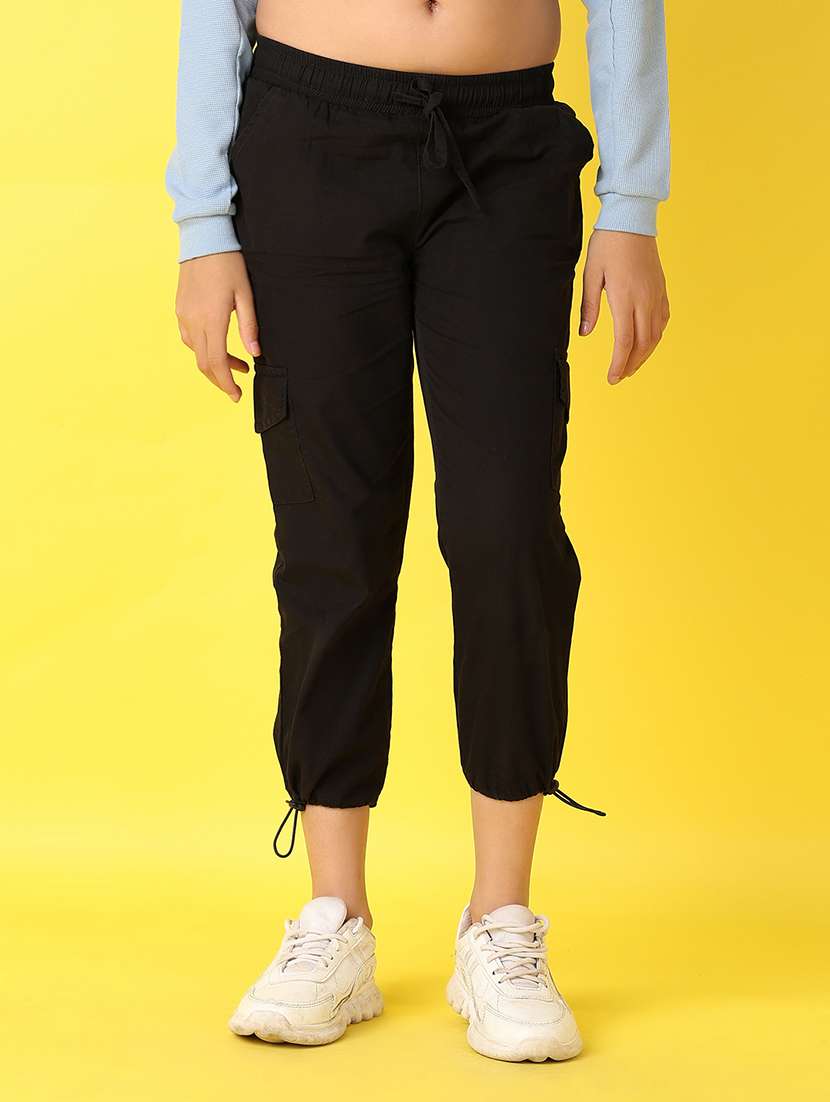 girls black plain joggers