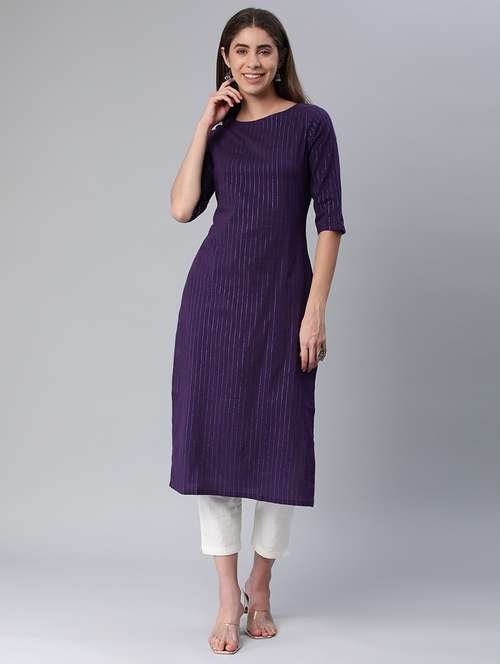 women three quarter sleeve straight kurta - 21351985 - Standard Image - 0