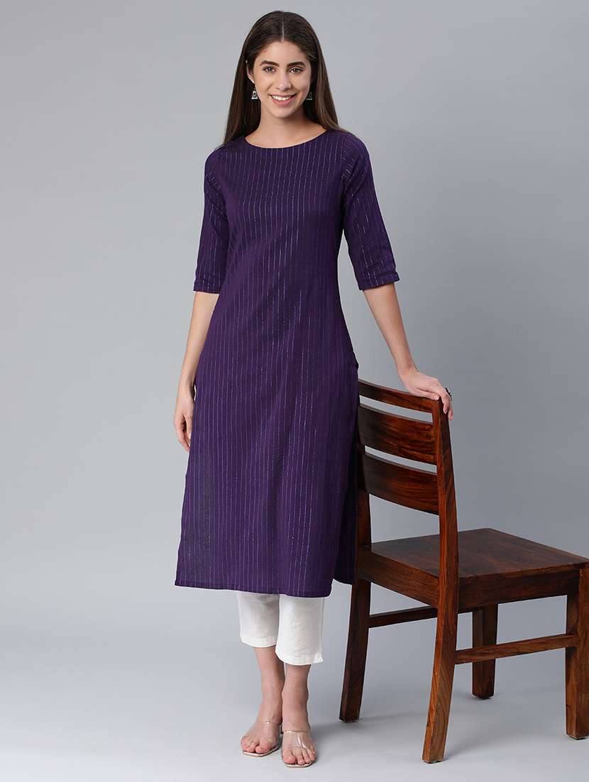 women three quarter sleeve straight kurta - 21351985 - Standard Image - 3