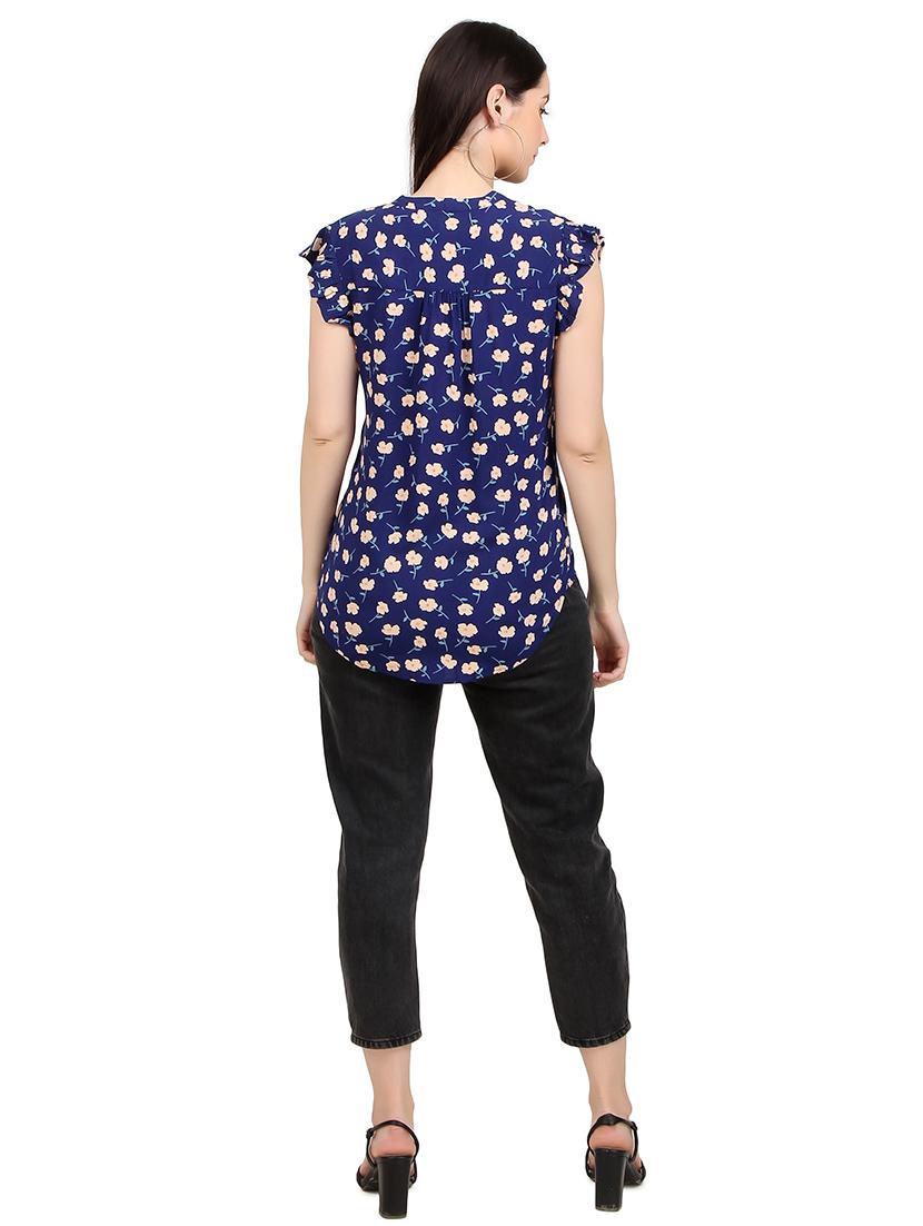 women prnted mandrain neck straight top - 21352083 - Standard Image - 3