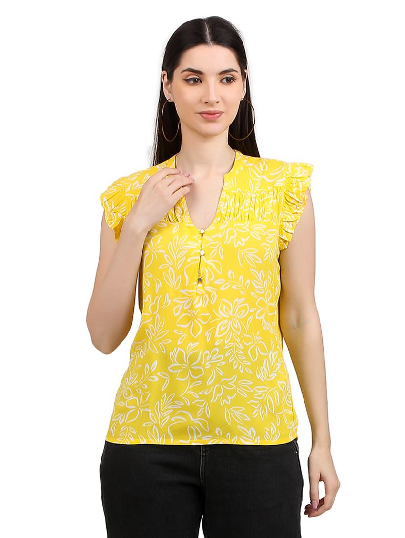 women prnted mandrain neck straight top - 21352092 -  Zoom Image - 0