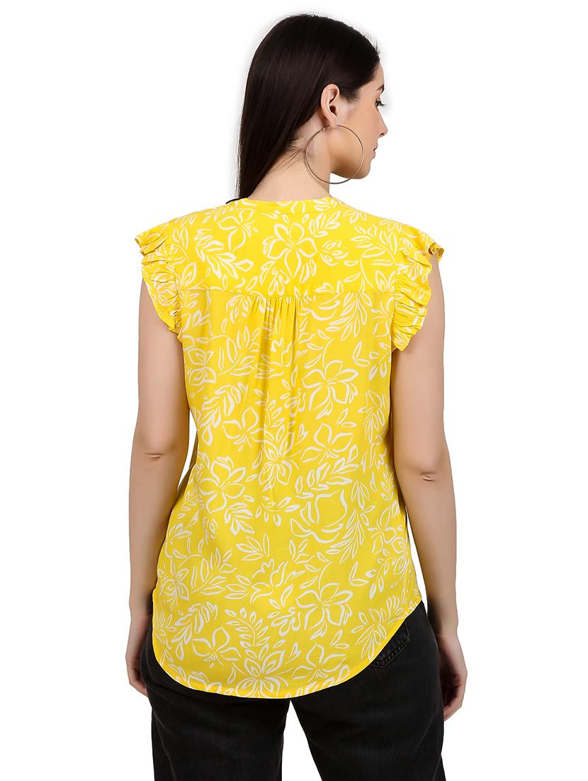 women prnted mandrain neck straight top - 21352092 - Standard Image - 3
