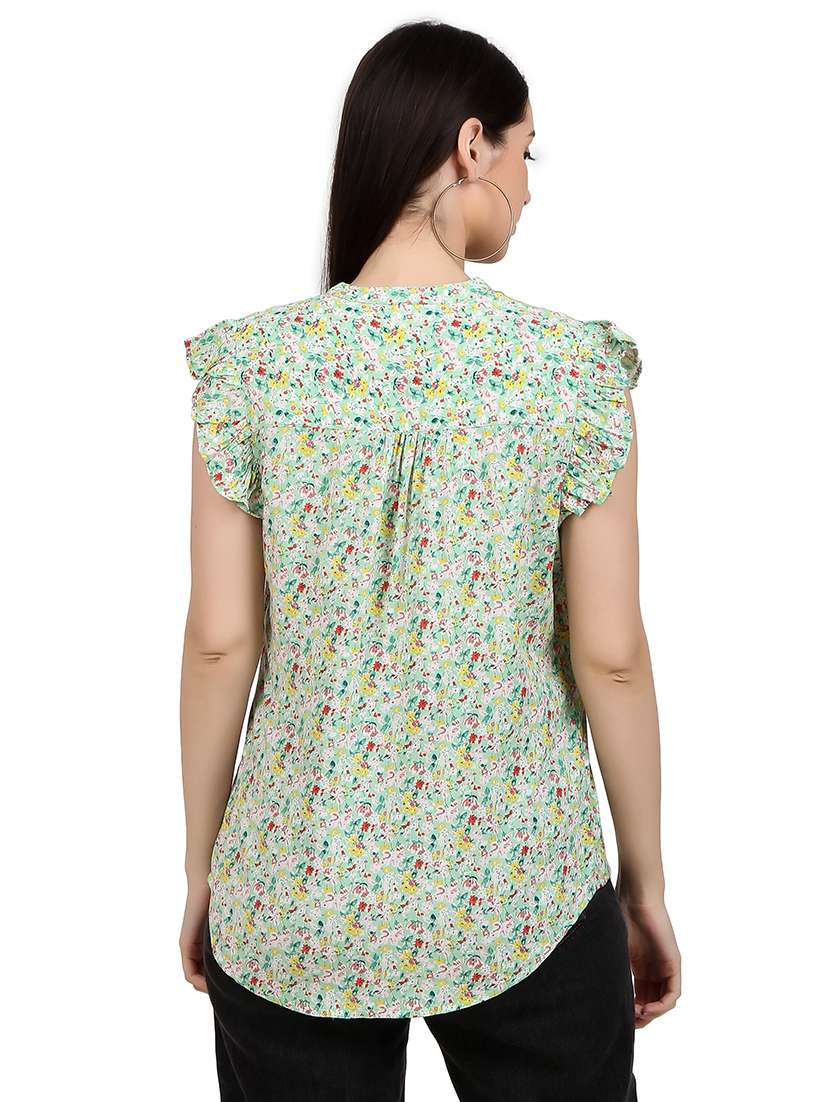 women prnted mandrain neck straight top - 21352095 -  Standard Image - 3