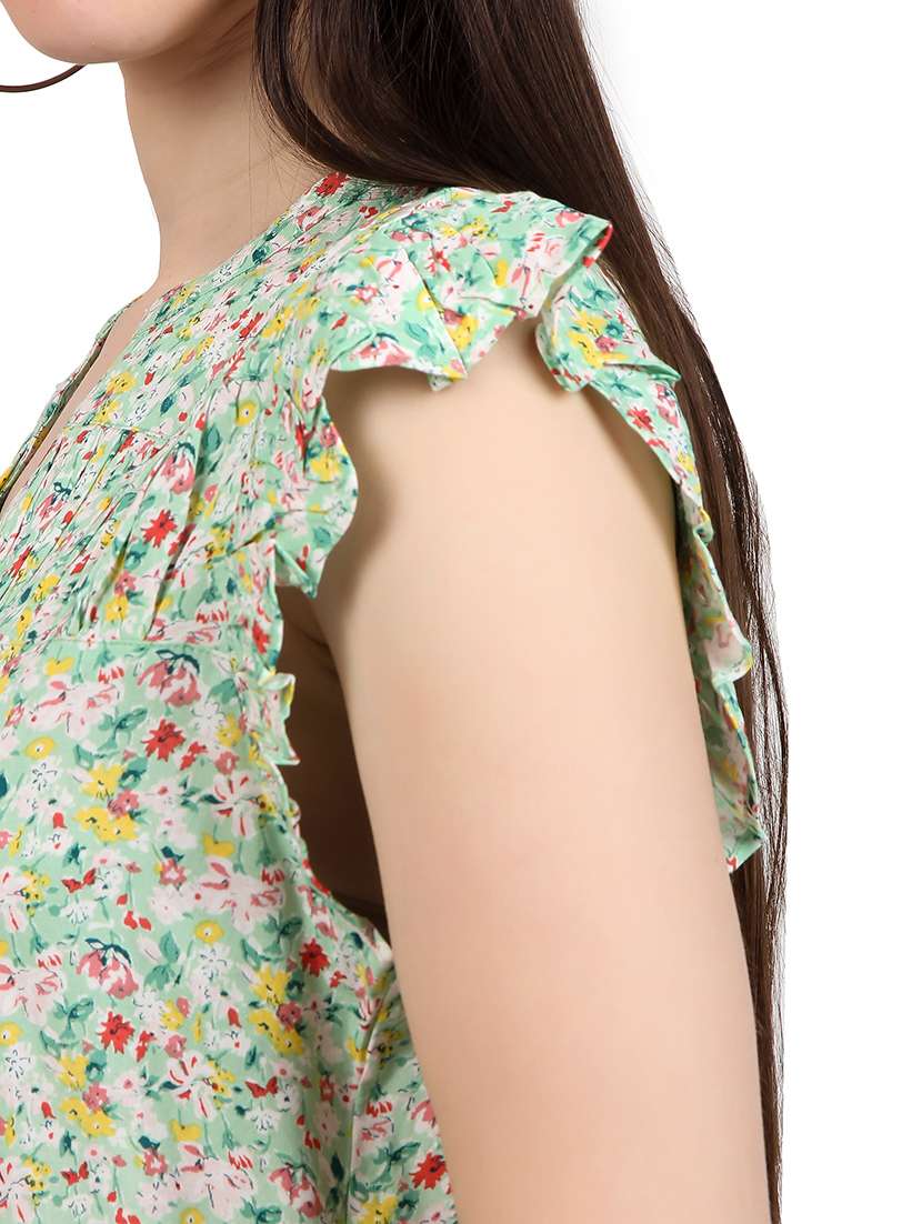 women prnted mandrain neck straight top - 21352095 -  Standard Image - 5