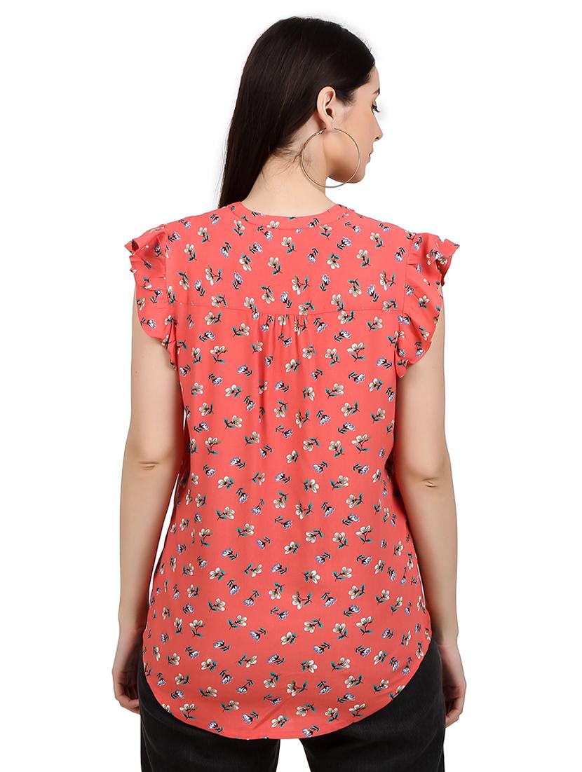 women prnted mandrain neck straight top - 21352096 - Standard Image - 3