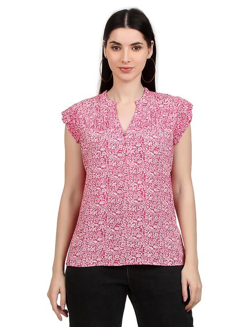 women printed mandrain neck straight top - 21352097 - Standard Image - 0
