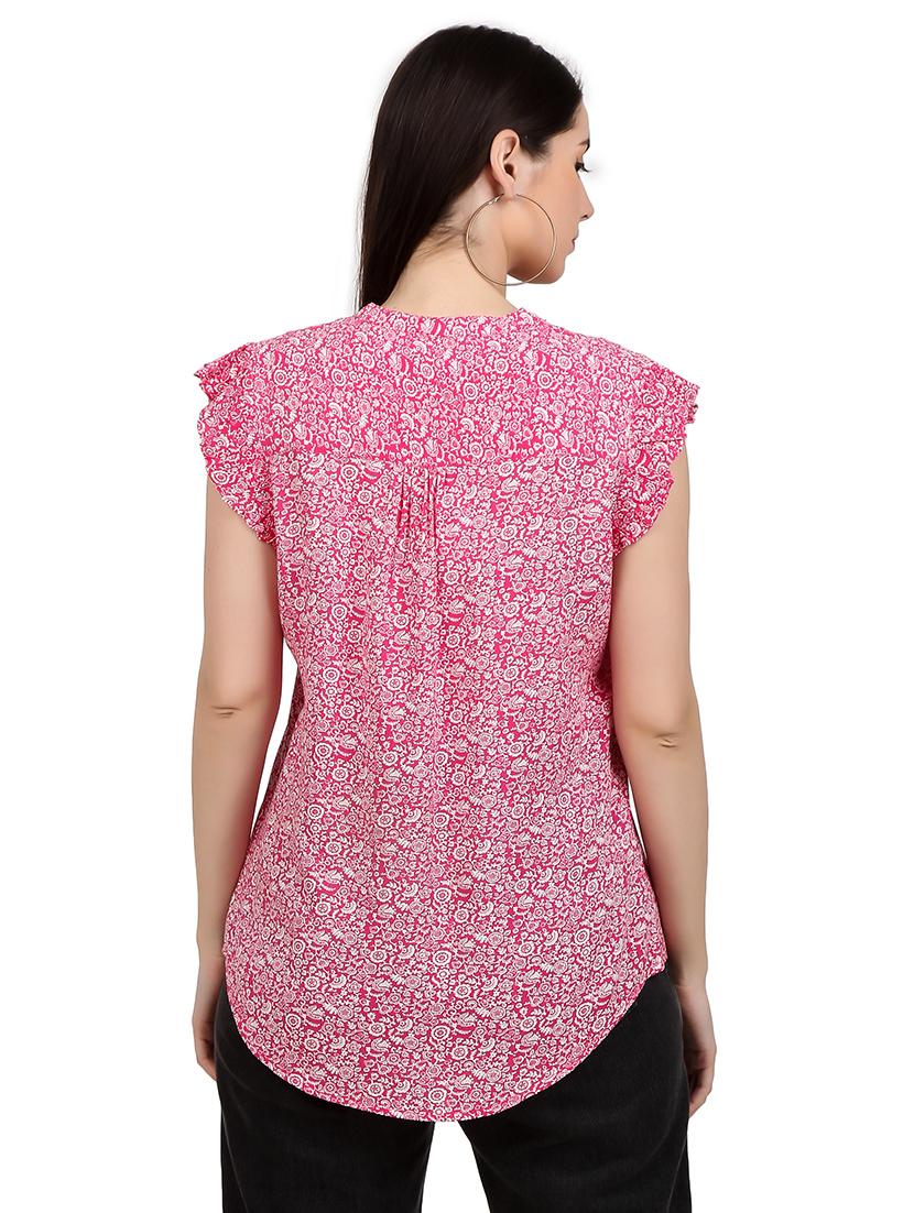 women printed mandrain neck straight top - 21352097 - Standard Image - 3