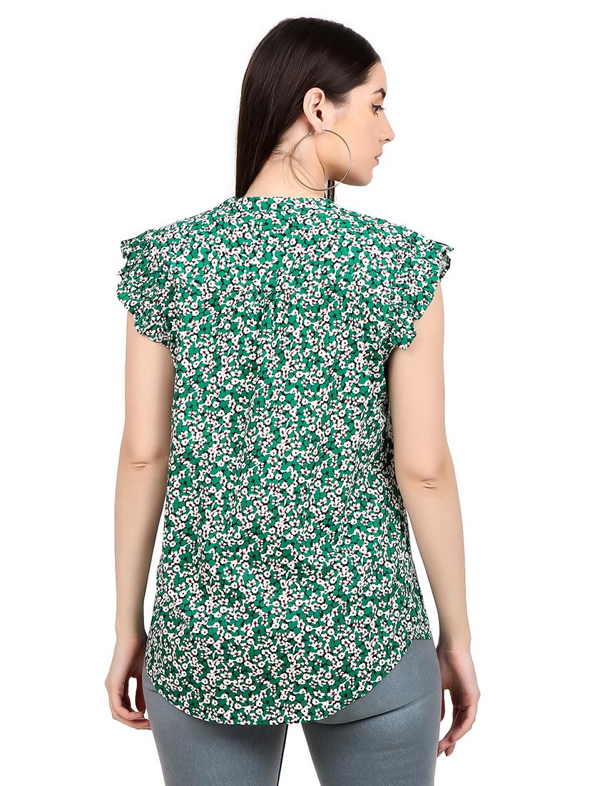 women printed mandrain neck straight top - 21352099 - Standard Image - 3