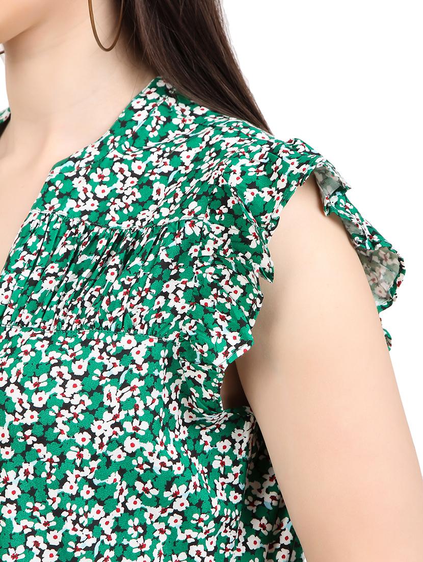 women printed mandrain neck straight top - 21352099 - Standard Image - 5