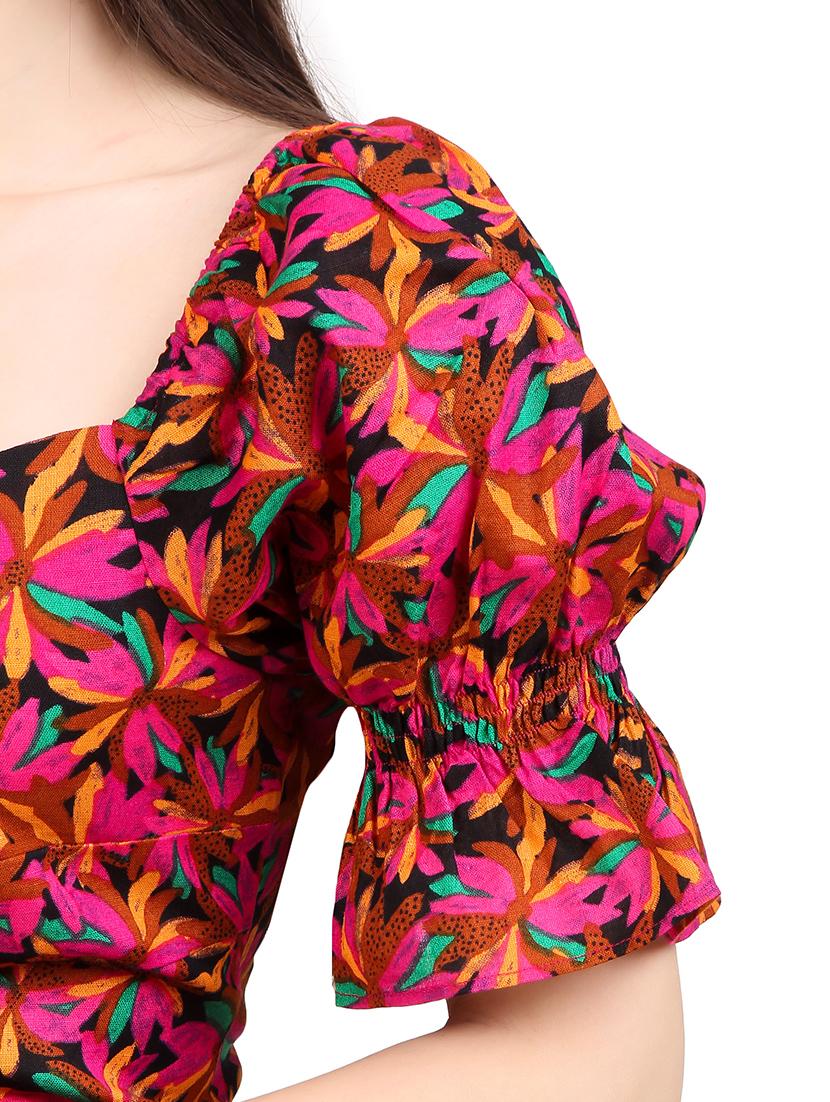 women printed smocked detailed crop top - 21352100 - Standard Image - 5