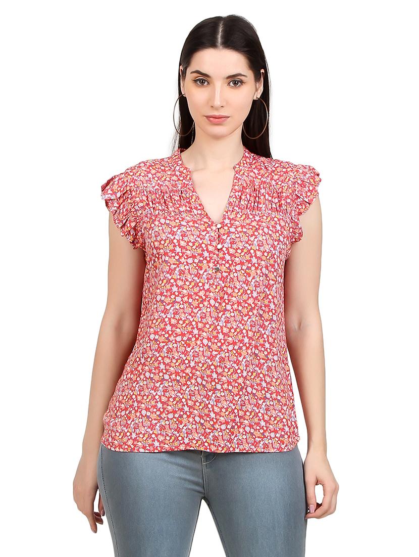 women printed mandrain neck straight top - 21352101 - Zoom Image - 0
