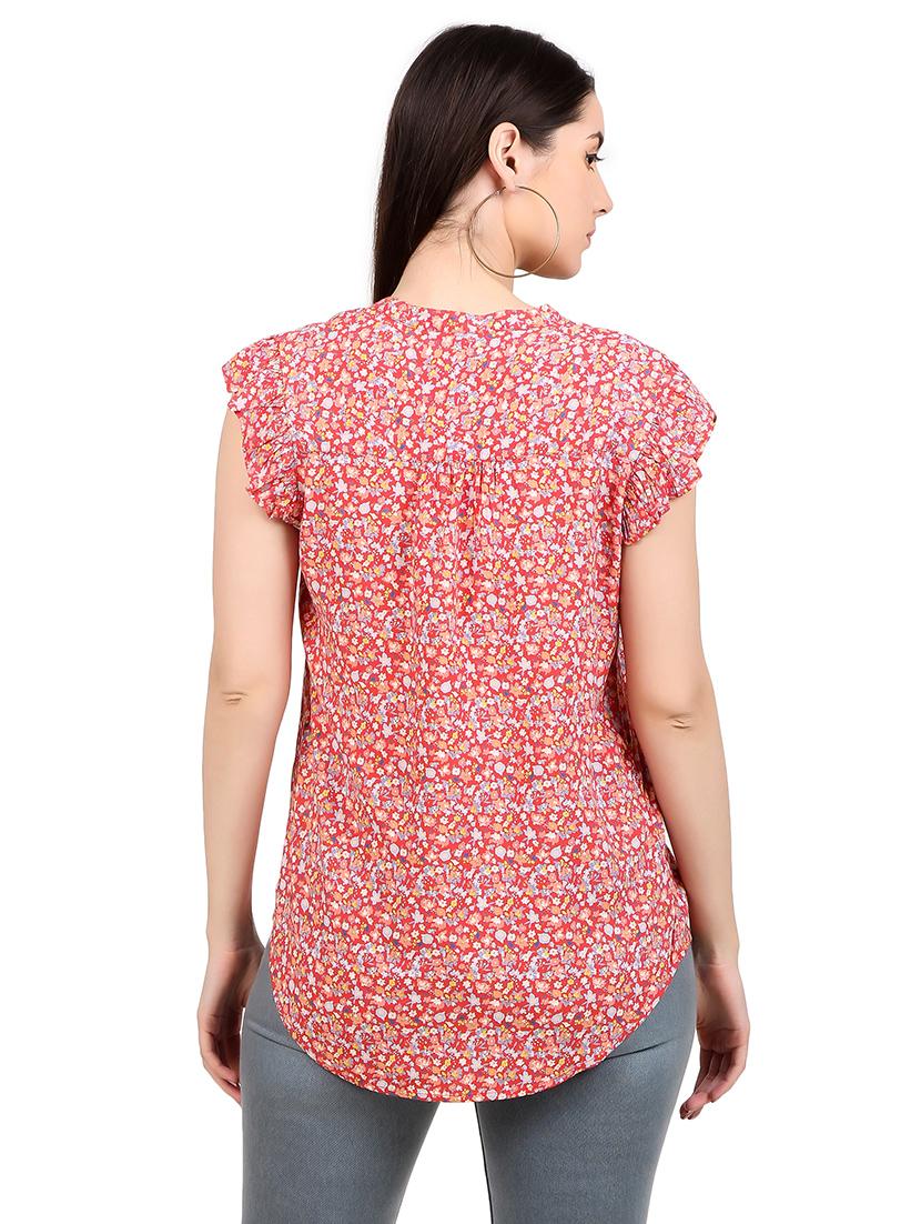 women printed mandrain neck straight top - 21352101 - Standard Image - 3
