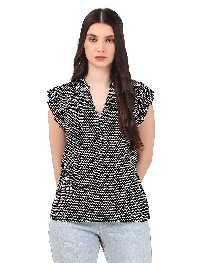women printed mandrain neck straight  top - 21352102 -  Zoom Image - 0