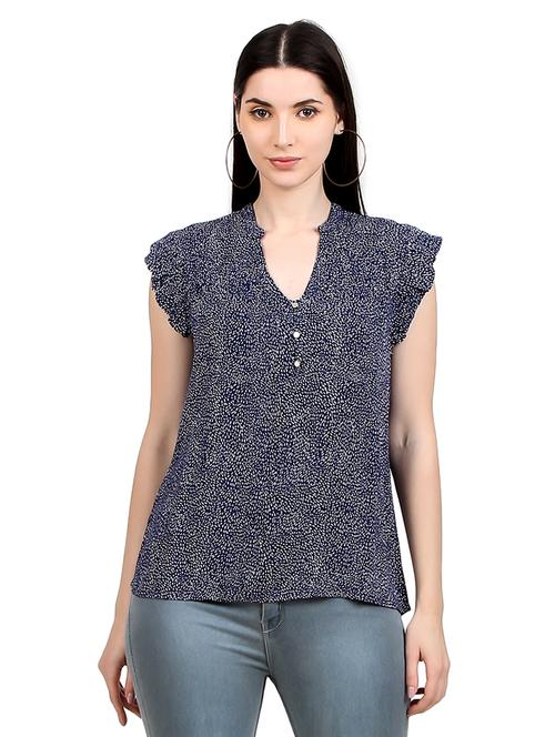 women printed mandrain neck straight  top - 21352103 -  Standard Image - 0