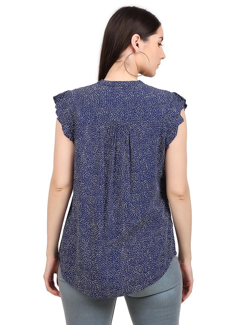 women printed mandrain neck straight top - 21352103 - Standard Image - 3