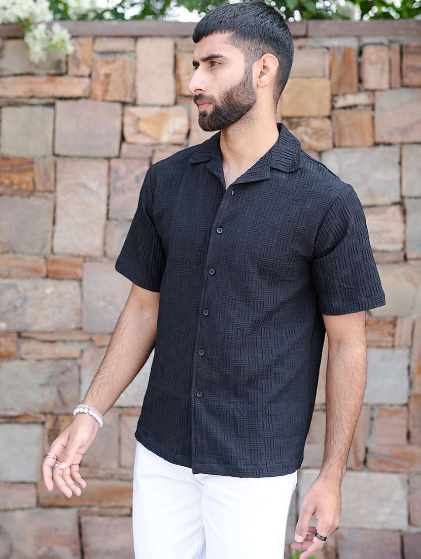 men self design cuban collor casual shirt